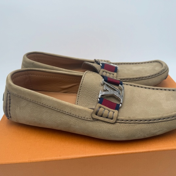 Louis Vuitton Men’s LV Initials Leather Loafers – Beige w/ Web Strap (Size 9) - Picture 6 of 8